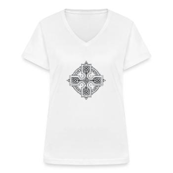 Keltisches Kreuz - Frauen-T-Shirt mit V-Ausschnitt - Weiß - Vorne - Lela (165cm)
