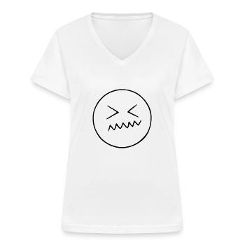 Emoji Skizze verärgert schwarz - Frauen-T-Shirt mit V-Ausschnitt - Weiß - Vorne - Lela (165cm)