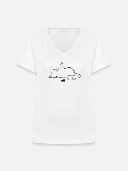 Katze Nö, Nein, No...Mittelfinger - Frauen-T-Shirt mit V-Ausschnitt - Weiß
