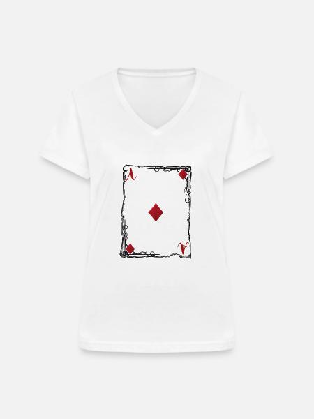 Das Karo-Ass. - Frauen-T-Shirt mit V-Ausschnitt - Weiß