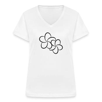 Frangipanier Plumeria Hawaii Yoga bloom - T-shirt col V Femme - blanc - Devant - Lela (165cm)