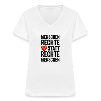Menschenrechte statt rechte Menschen - Frauen-T-Shirt mit V-Ausschnitt - Weiß - Vorne - Lela (165cm)