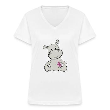 Happy Hippo - Frauen-T-Shirt mit V-Ausschnitt - Weiß - Vorne - Lela (165cm)