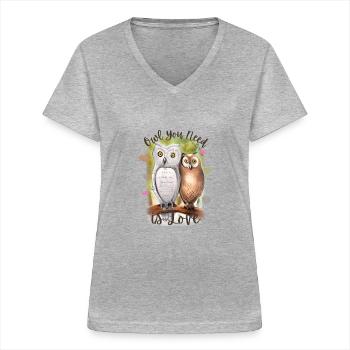 Owl You Need is Love Romantic Couple - Women's V-neck T-shirt - sports grey - Front - Lela (165cm)