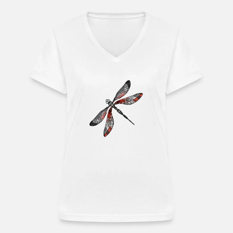 Libelle - Frauen-T-Shirt mit V-Ausschnitt - Weiß