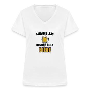 Humour de la bière - T-shirt col V Femme - blanc - Devant - Lela (165cm)