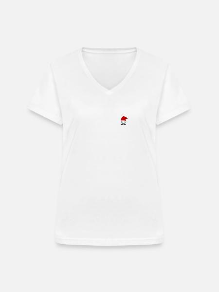 Xmas, Schnurrbart, Weihnachtshut - Frauen-T-Shirt mit V-Ausschnitt - Weiß