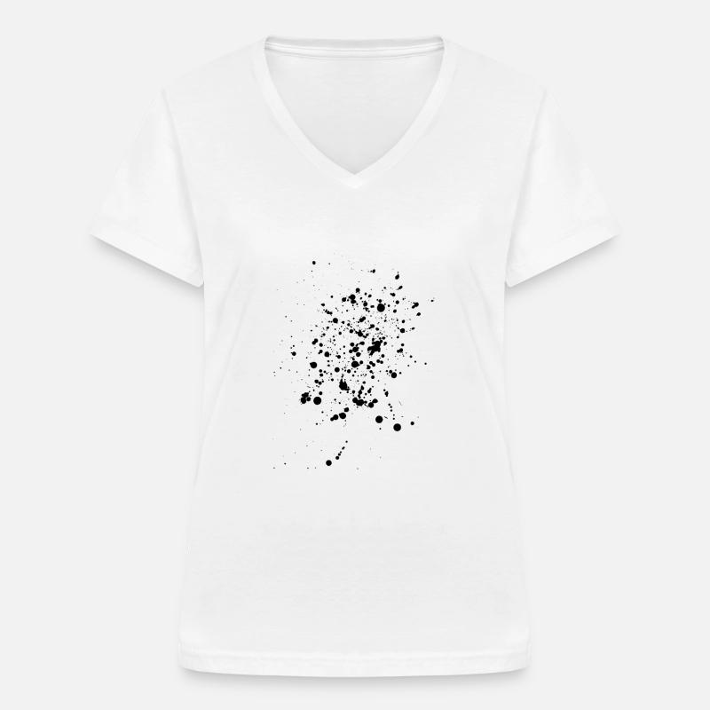 Schwarze Kleckse oder Farbspritzer - Frauen-T-Shirt mit V-Ausschnitt - Weiß