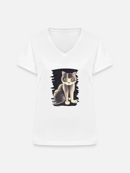 Katzebild - Frauen-T-Shirt mit V-Ausschnitt - Weiß