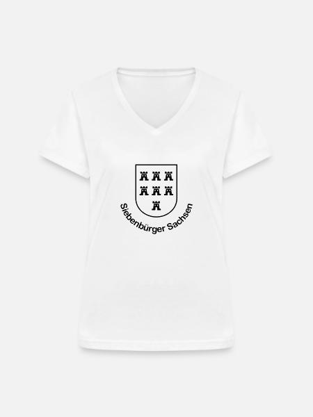 Wappen "Siebenbürger Sachsen" einfarbig - Frauen-T-Shirt mit V-Ausschnitt - Weiß