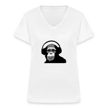 sourire de singe - T-shirt col V Femme - blanc - Devant - Lela (165cm)