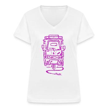 APE 50 mit Kasten violette APE-tizer - Frauen-T-Shirt mit V-Ausschnitt - Weiß - Vorne - Lela (165cm)