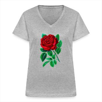 Rose rouge - T-shirt col V Femme - gris chiné - Devant - Lela (165cm)