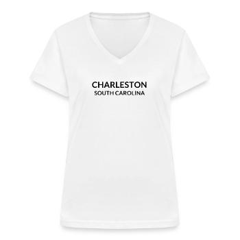 Charleston, Caroline du Sud, États-Unis - T-shirt col V Femme - blanc - Devant - Lela (165cm)