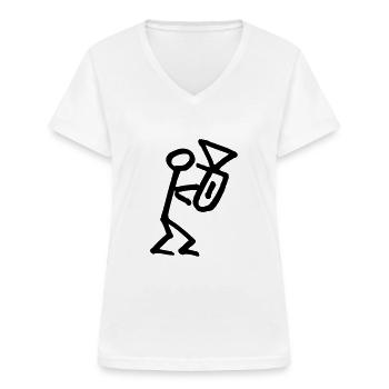 Musikant mit Euphonium / Horn / Bass - Frauen-T-Shirt mit V-Ausschnitt - Weiß - Vorne - Lela (165cm)