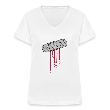 Patch de gouttes de sang - T-shirt col V Femme - blanc - Devant - Lela (165cm)