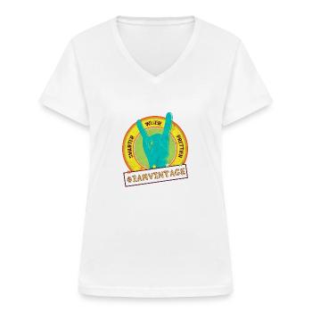 #iamvintage. Vintage-Hipster-Look für Herren/Frauen - Frauen-T-Shirt mit V-Ausschnitt - Weiß - Vorne - Lela (165cm)