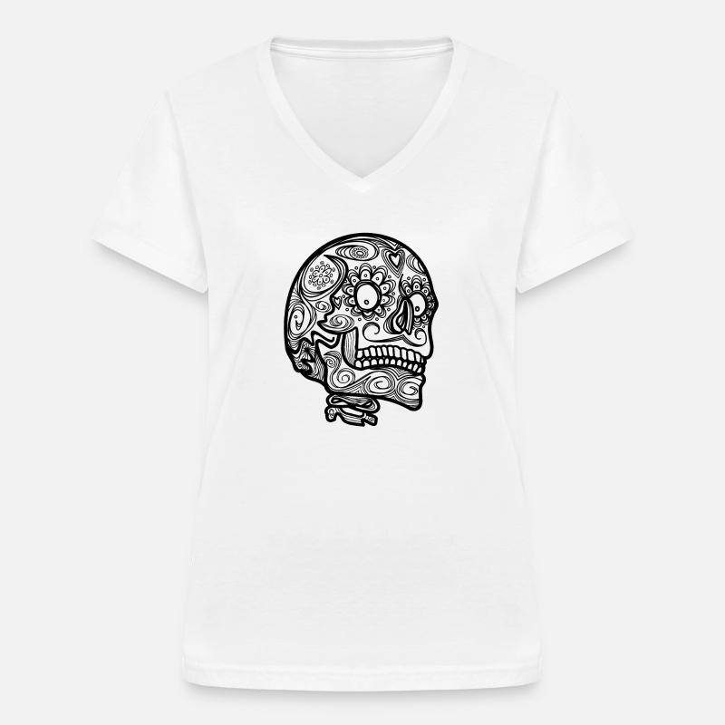 Teschio messicano Día de los Muertos - Maglietta da donna con scollo a V - bianco