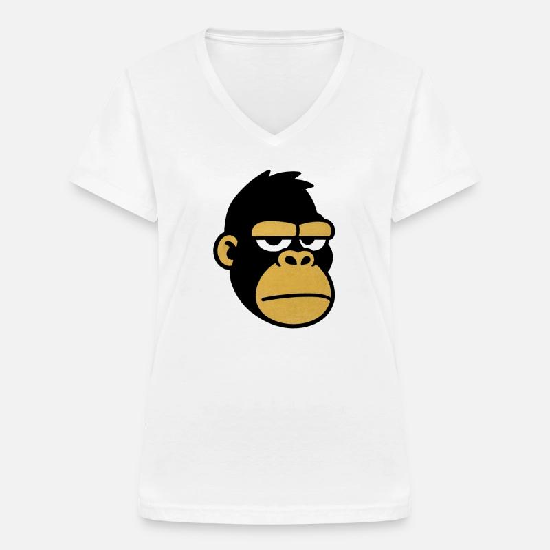 Tired Monkey Head Cartoon - Women's V-neck T-shirt - white