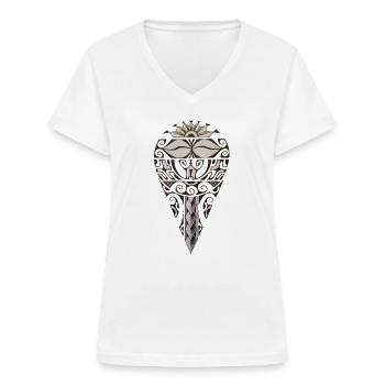 Tatoo Design "ElFa" - T-shirt col V Femme - blanc - Devant - Lela (165cm)