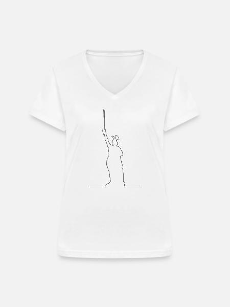 Kontur des Hermannsdenkmals - Frauen-T-Shirt mit V-Ausschnitt - Weiß