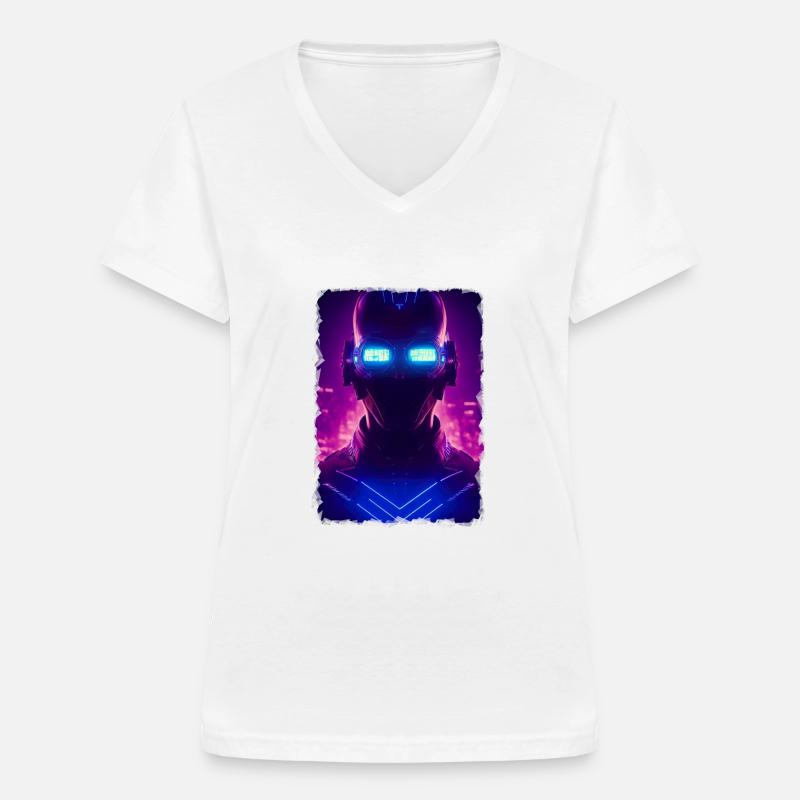 Sci-Fi Neonpunk - T-shirt med V-hals til damer - hvid