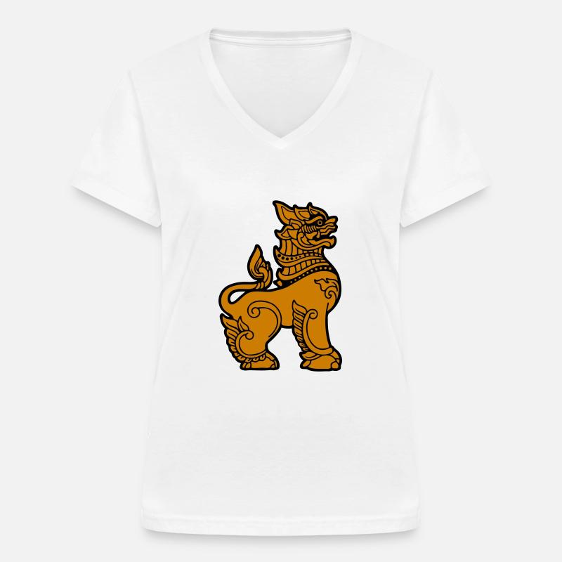 Chinthe, Myanmar, Myanmar - Frauen-T-Shirt mit V-Ausschnitt - Weiß