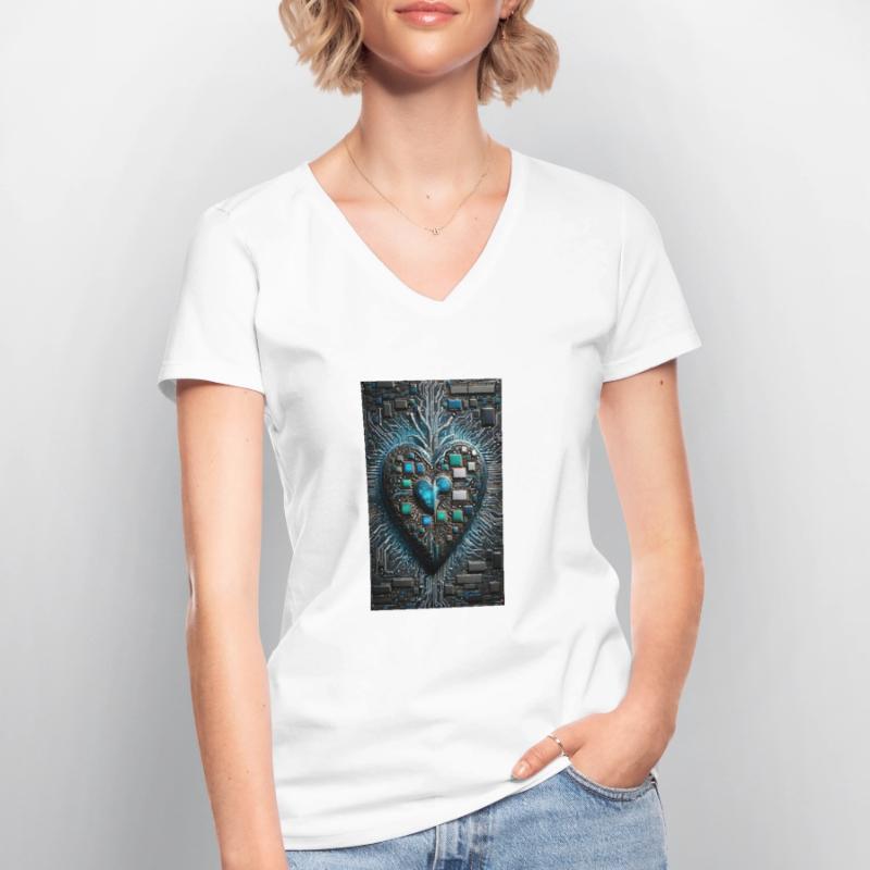 Das Herzstück der Valentinstags-CPU eines Computermanns Frauen-T-Shirt mit V-Ausschnitt