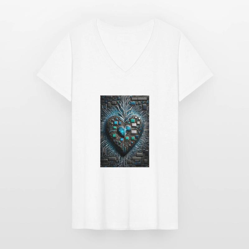 Das Herzstück der Valentinstags-CPU eines Computermanns Frauen-T-Shirt mit V-Ausschnitt