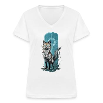 Ätherischer Fuchsgeist: Mystischer blauer Flammenfuchs - Frauen-T-Shirt mit V-Ausschnitt - Weiß - Vorne - Lela (165cm)