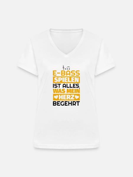 E-Bass Geschenke - Frauen-T-Shirt mit V-Ausschnitt - Weiß