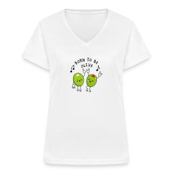 Citations drôles olive - T-shirt col V Femme - blanc - Devant - Lela (165cm)