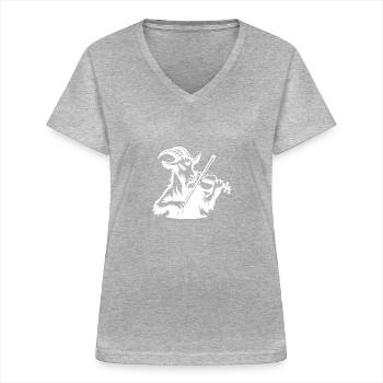 Ziege Und Geiger Silhouette Design - Frauen-T-Shirt mit V-Ausschnitt - Grau meliert - Vorne - Lela (165cm)