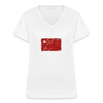 China Vintage Flag - Women's V-neck T-shirt - white - Front - Lela (165cm)