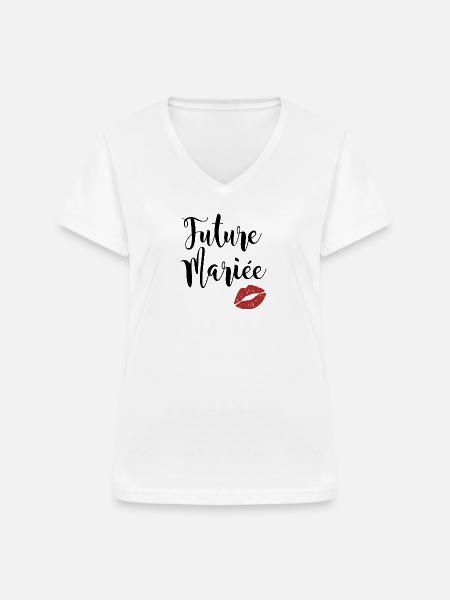 Future Mariée - bouche rouge - T-shirt col V Femme - blanc