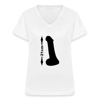 Penis 21cm - Frauen-T-Shirt mit V-Ausschnitt - Weiß - Vorne - Lela (165cm)