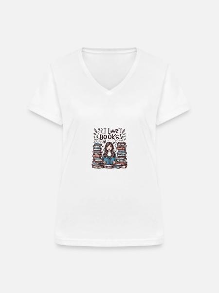 Ich liebe Bücher - Frauen-T-Shirt mit V-Ausschnitt - Weiß