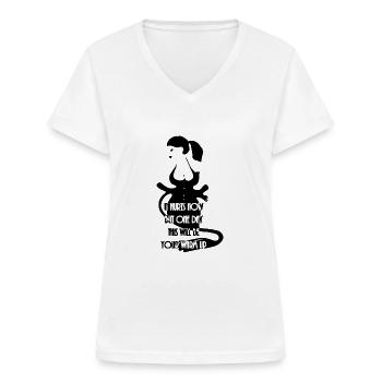 strenge Domina mit Peitsche - lustige Sprüche - Frauen-T-Shirt mit V-Ausschnitt - Weiß - Vorne - Lela (165cm)