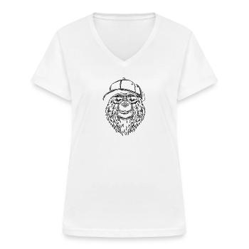Ours grizzly hipster - T-shirt col V Femme - blanc - Devant - Lela (165cm)