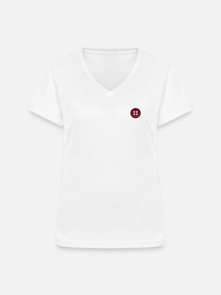Knopf bestickt - Frauen-T-Shirt mit V-Ausschnitt - Weiß