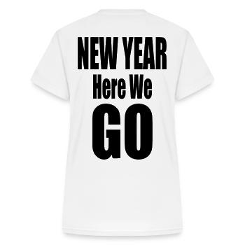 New Year Here We Go Bold Typography Design - Frauen-T-Shirt mit V-Ausschnitt - Weiß - Hinten - Zoe (177cm)