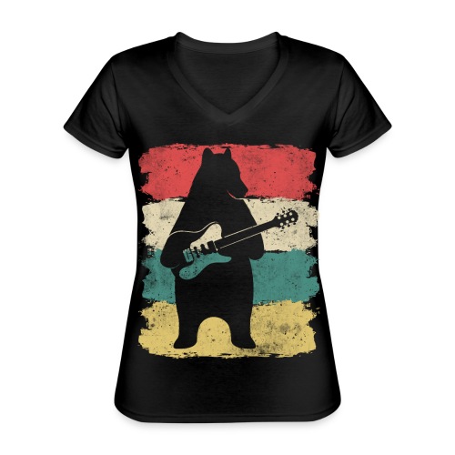 E Gitarre Bär Retro Rock Musik - Klassisches Frauen-T-Shirt mit V-Ausschnitt
