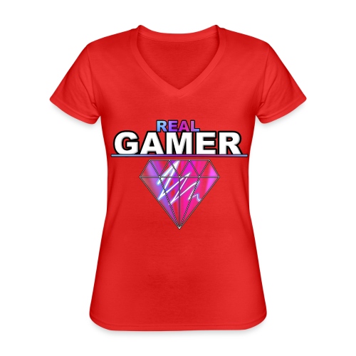 REAL GAMER PINK - Klasyczna koszulka damska z dekoltem w serek