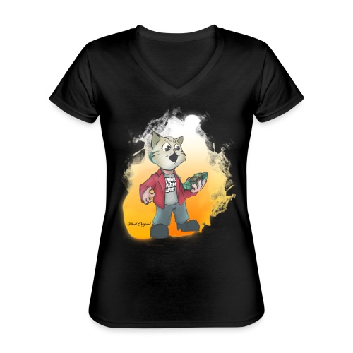 BOMBA KOTEK - Klasyczna koszulka damska z dekoltem w serek
