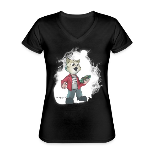 Kotek Bomba Biały - Klasyczna koszulka damska z dekoltem w serek