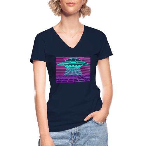 Oplev vores Retro Style Vintage Design UFO - Klassisk dame T-shirt med V-udskæring