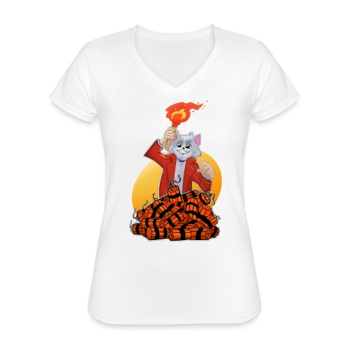 KOTEK DYNAMIT - Klasyczna koszulka damska z dekoltem w serek