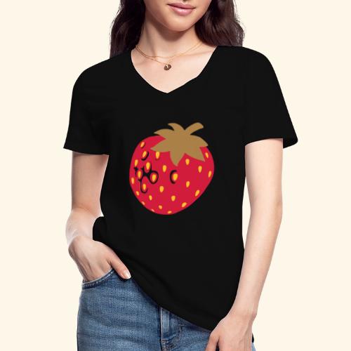 Erdbeere - Klassisches Frauen-T-Shirt mit V-Ausschnitt