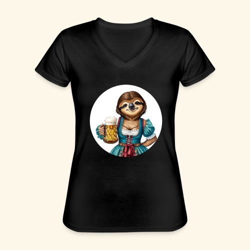 Faultier im Dirndl mit Bierglas - Klassisches Frauen-T-Shirt mit V-Ausschnitt