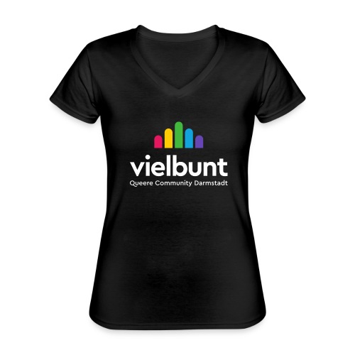 vielbunt Logo weiß mit Claim - Klassisches Frauen-T-Shirt mit V-Ausschnitt